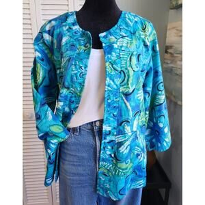 Choices Colorful Blue Sequin Embroidered Open Jacket Women's size M Blazer NWOT